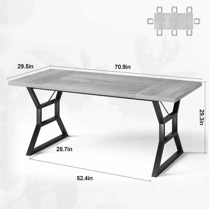 Table à manger rectangulaire pour 6 personnes, tables de cuisine avec pieds en métal extra robustes, gris