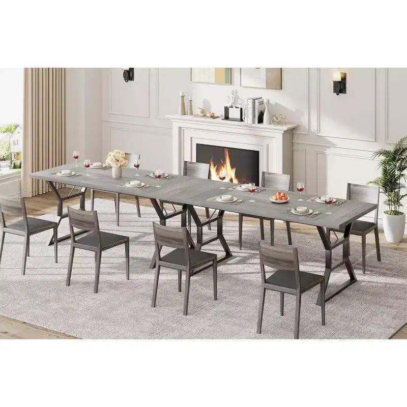 Table à manger rectangulaire pour 6 personnes, tables de cuisine avec pieds en métal extra robustes, gris