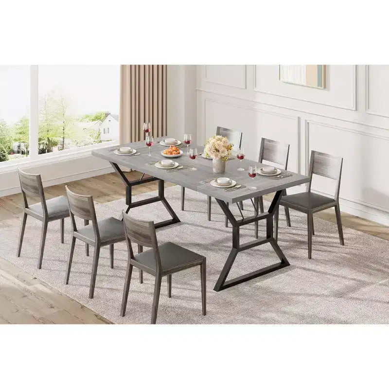 Table à manger rectangulaire pour 6 personnes, tables de cuisine avec pieds en métal extra robustes, gris