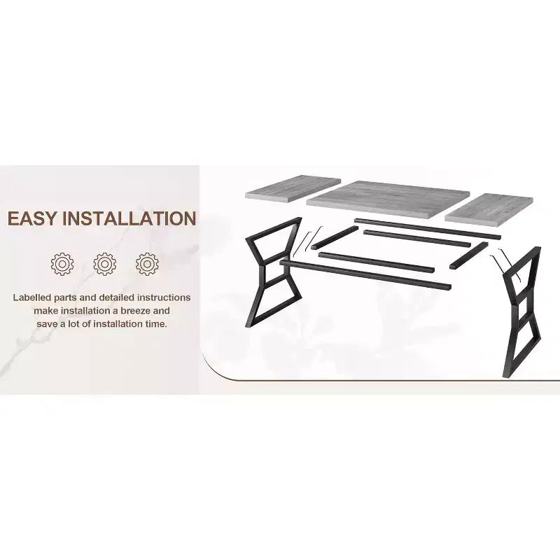 Table à manger rectangulaire pour 6 personnes, tables de cuisine avec pieds en métal extra robustes, gris