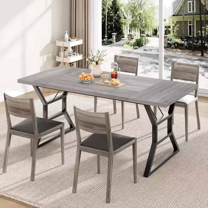 Table à manger rectangulaire pour 6 personnes, tables de cuisine avec pieds en métal extra robustes, gris