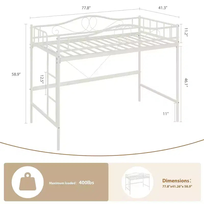 Lit mezzanine jumeau COZONY avec échelle réglable, cadre en métal robuste de 180 kg, rambarde de sécurité