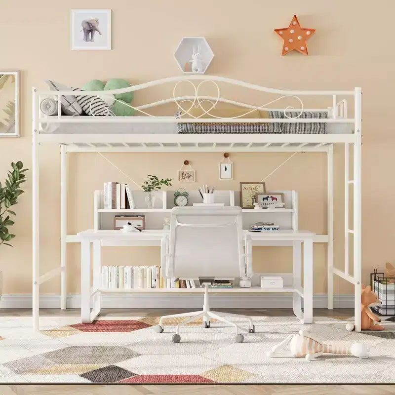 Lit mezzanine jumeau COZONY avec échelle réglable, cadre en métal robuste de 180 kg, rambarde de sécurité