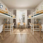 Lit mezzanine jumeau COZONY avec échelle réglable, cadre en métal robuste de 180 kg, rambarde de sécurité