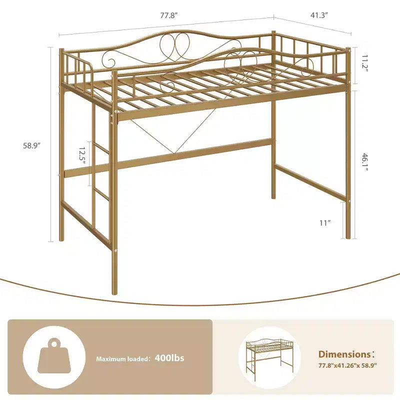 Lit mezzanine jumeau COZONY avec échelle réglable, cadre en métal robuste de 180 kg, rambarde de sécurité