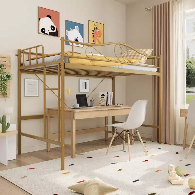 Lit mezzanine jumeau COZONY avec échelle réglable, cadre en métal robuste de 180 kg, rambarde de sécurité