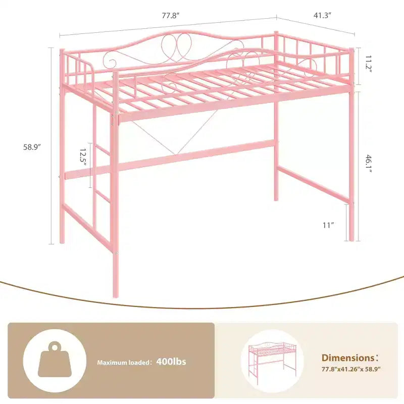 Lit mezzanine jumeau COZONY avec échelle réglable, cadre en métal robuste de 180 kg, rambarde de sécurité