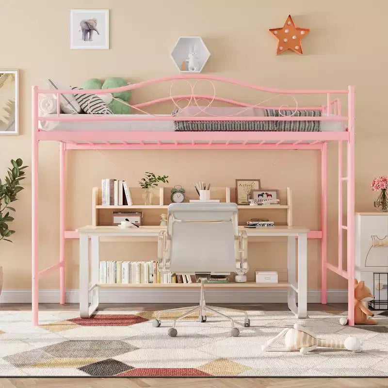 Lit mezzanine jumeau COZONY avec échelle réglable, cadre en métal robuste de 180 kg, rambarde de sécurité
