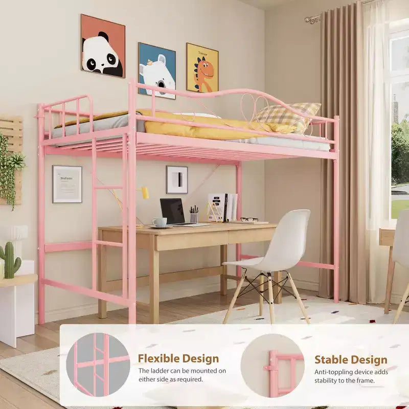 Lit mezzanine jumeau COZONY avec échelle réglable, cadre en métal robuste de 180 kg, rambarde de sécurité