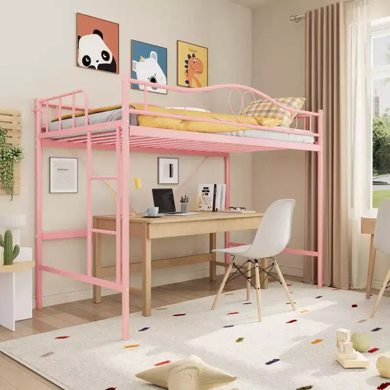 Lit mezzanine jumeau COZONY avec échelle réglable, cadre en métal robuste de 180 kg, rambarde de sécurité