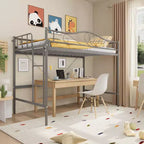 Lit mezzanine jumeau COZONY avec échelle réglable, cadre en métal robuste de 180 kg, rambarde de sécurité