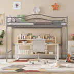 Lit mezzanine jumeau COZONY avec échelle réglable, cadre en métal robuste de 180 kg, rambarde de sécurité