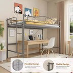 Lit mezzanine jumeau COZONY avec échelle réglable, cadre en métal robuste de 180 kg, rambarde de sécurité