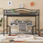 Lit mezzanine jumeau COZONY avec échelle réglable, cadre en métal robuste de 180 kg, rambarde de sécurité
