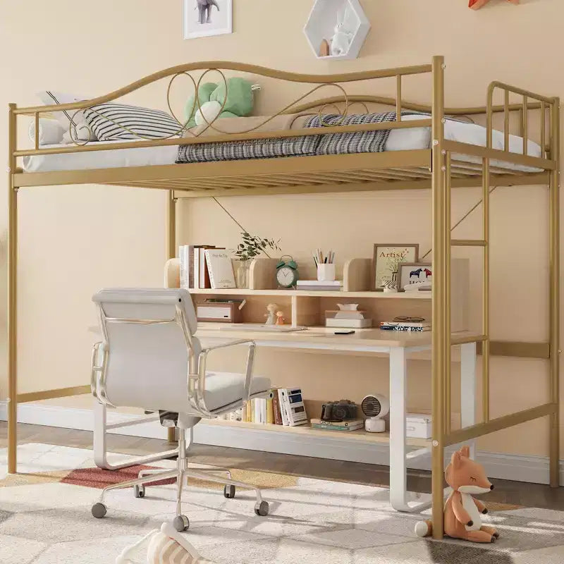 Lit mezzanine jumeau COZONY avec échelle réglable, cadre en métal robuste de 180 kg, rambarde de sécurité
