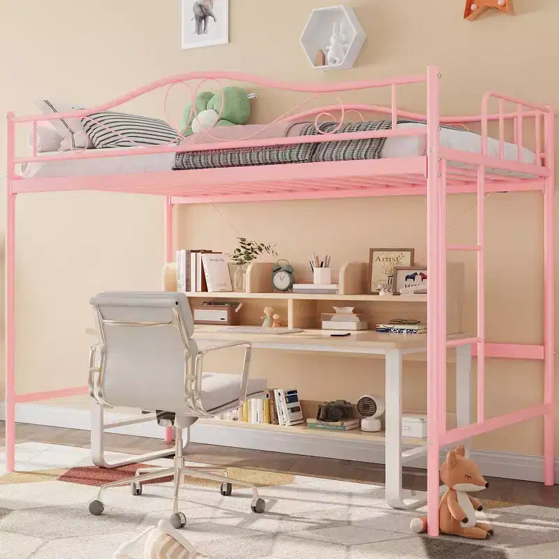 Lit mezzanine jumeau COZONY avec échelle réglable, cadre en métal robuste de 180 kg, rambarde de sécurité