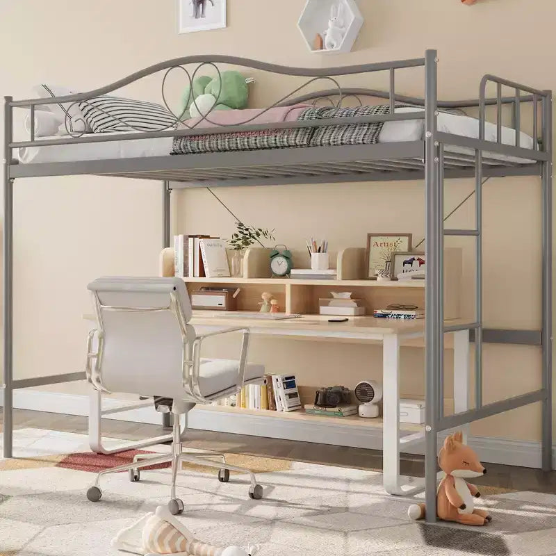 Lit mezzanine jumeau COZONY avec échelle réglable, cadre en métal robuste de 180 kg, rambarde de sécurité