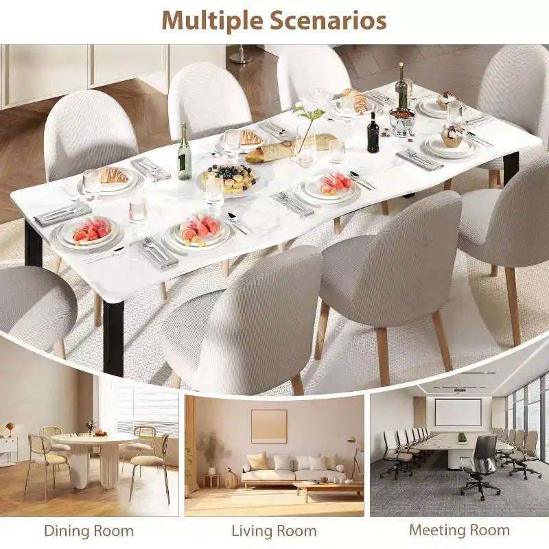 Table à manger avec bord irrégulier ondulé, plateau en MDF de 15 mm d'épaisseur et cadre en métal, pour cuisine, marbre