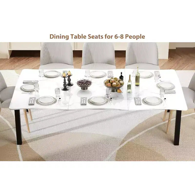 Table à manger avec bord irrégulier ondulé, plateau en MDF de 15 mm d'épaisseur et cadre en métal, pour cuisine, marbre