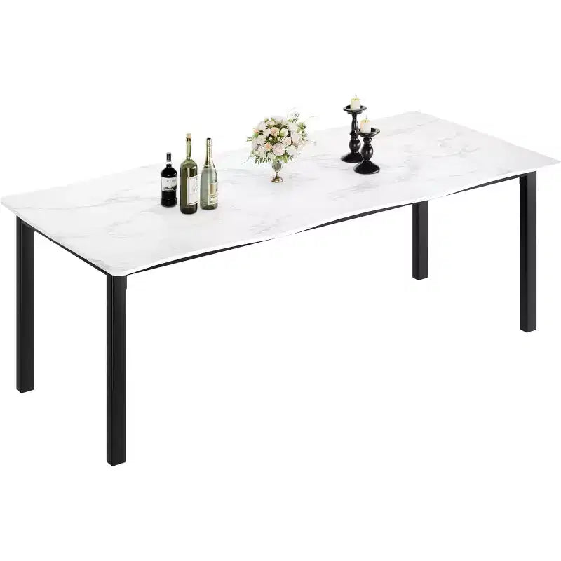 Table à manger avec bord irrégulier ondulé, plateau en MDF de 15 mm d'épaisseur et cadre en métal, pour cuisine, marbre
