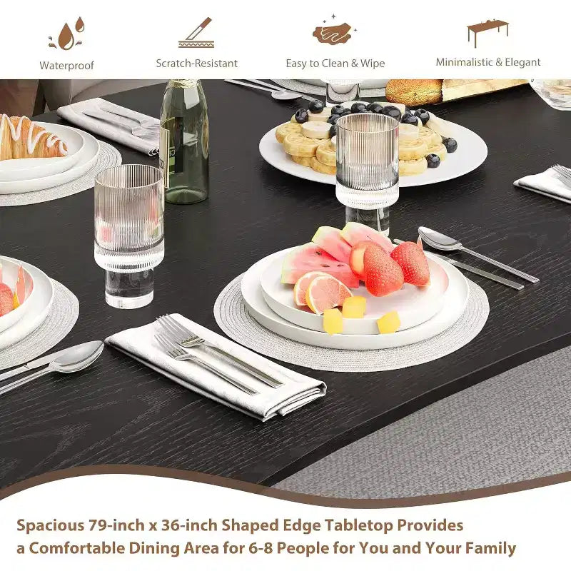 Table à manger avec bord irrégulier ondulé, plateau en MDF de 15 mm d'épaisseur et cadre en métal, pour cuisine, marbre