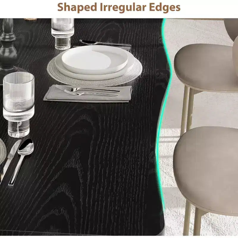 Table à manger avec bord irrégulier ondulé, plateau en MDF de 15 mm d'épaisseur et cadre en métal, pour cuisine, marbre