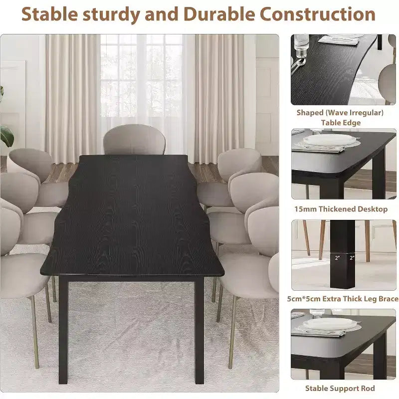 Table à manger avec bord irrégulier ondulé, plateau en MDF de 15 mm d'épaisseur et cadre en métal, pour cuisine, marbre