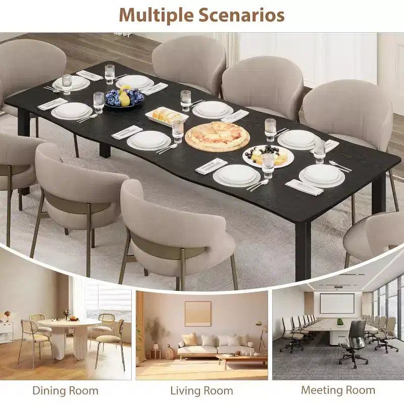 Table à manger avec bord irrégulier ondulé, plateau en MDF de 15 mm d'épaisseur et cadre en métal, pour cuisine, marbre