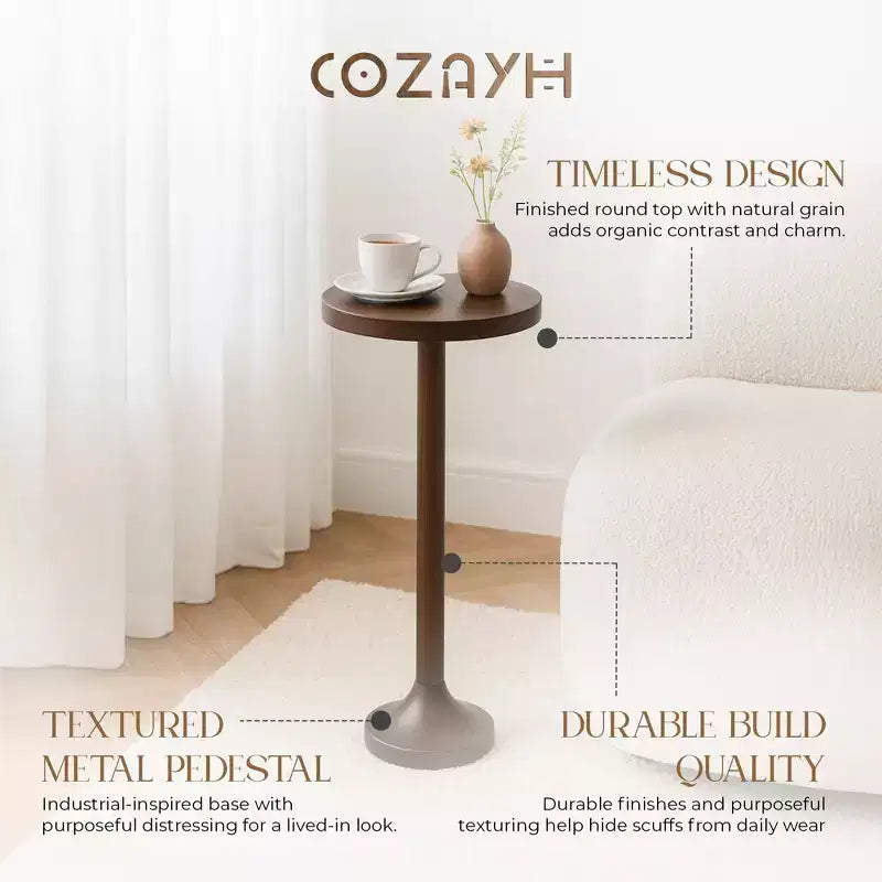 COZAYH Petite Table d'Appoint Pied Colonne, Meuble de Salon, Expresso Clair, Lot de 2