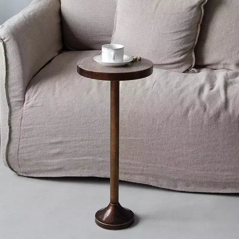 COZAYH Petite Table d'Appoint Pied Colonne, Meuble de Salon, Expresso Clair, Lot de 2