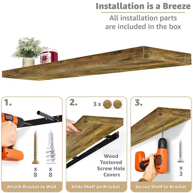 Lot de 3 étagères murales flottantes Sorbus de 140 cm – pour salle de bain, décoration murale pour chambre, cuisine, salon, rangement de livres