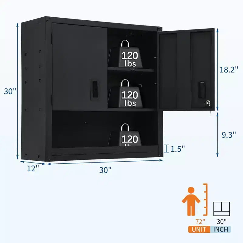 Armoire murale avec étagère réglable, casier de garage en acier robuste avec portes magnétiques verrouillables, armoire à outils pour entrepôt, bureau à domicile, cuisine
