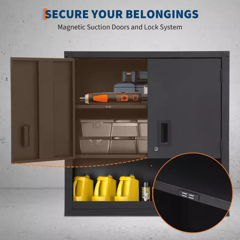 Armoire murale avec étagère réglable, casier de garage en acier robuste avec portes magnétiques verrouillables, armoire à outils pour entrepôt, bureau à domicile, cuisine