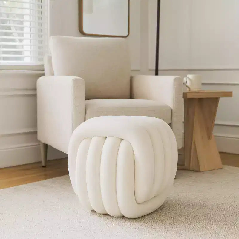 Decorative Knot Stool for Home Decor - Modern Art Inspired Design Ottoman Perfect for Vanity, Bedroom, and Living Room Furniture - 18, White