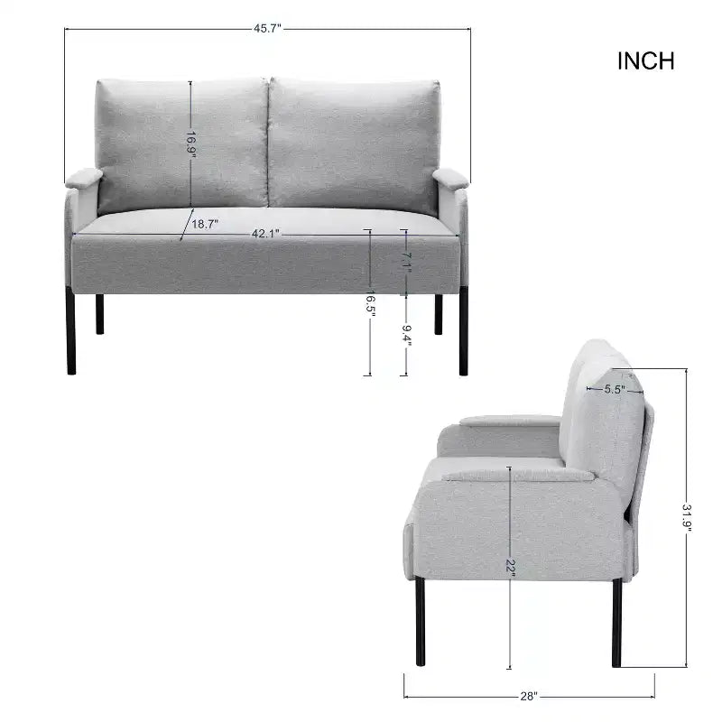 MAYEERTY Causeuse Moderne de 117 cm, Structure en Métal Thermolaqué, Coussins Amovibles, Pieds Anti-Rayures