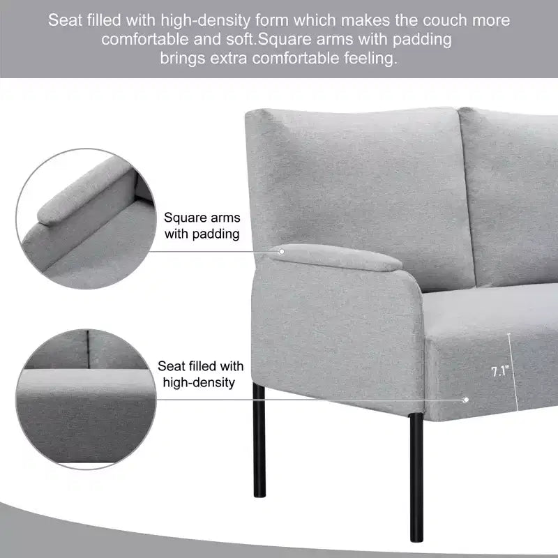 MAYEERTY Causeuse Moderne de 117 cm, Structure en Métal Thermolaqué, Coussins Amovibles, Pieds Anti-Rayures
