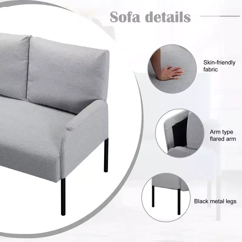 MAYEERTY Causeuse Moderne de 117 cm, Structure en Métal Thermolaqué, Coussins Amovibles, Pieds Anti-Rayures