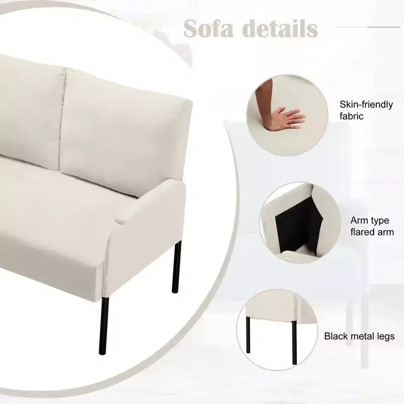 MAYEERTY Causeuse Moderne de 117 cm, Structure en Métal Thermolaqué, Coussins Amovibles, Pieds Anti-Rayures