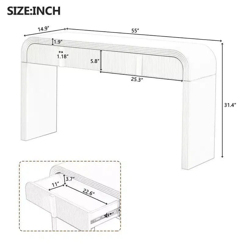 Console d'entrée minimaliste Whisen avec courbes douces et arrondies, tiroirs rainurés élégants et surface brillante durable