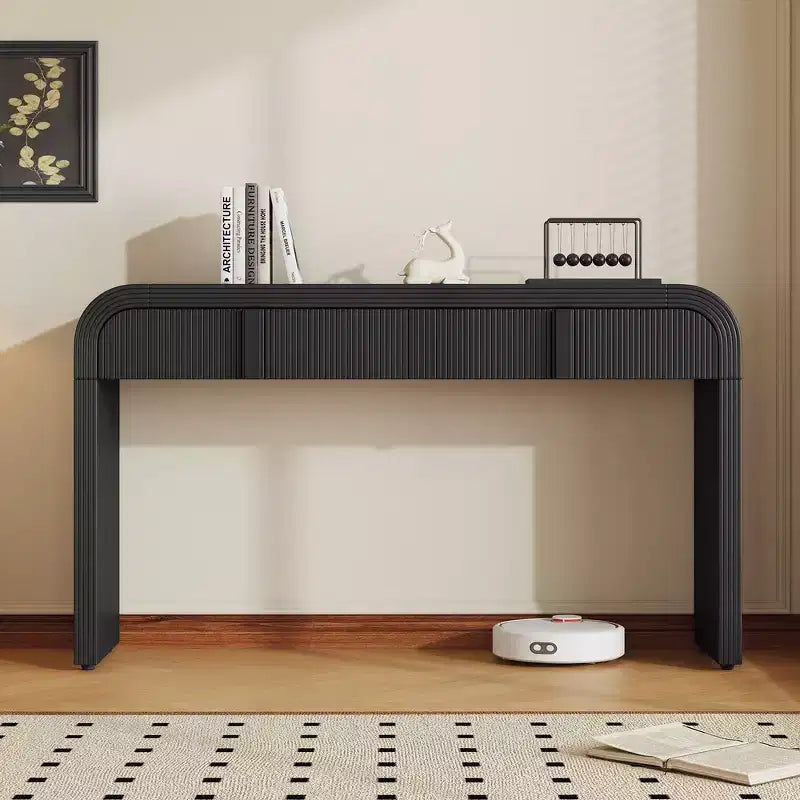 Console d'entrée minimaliste Whisen avec courbes douces et arrondies, tiroirs rainurés élégants et surface brillante durable