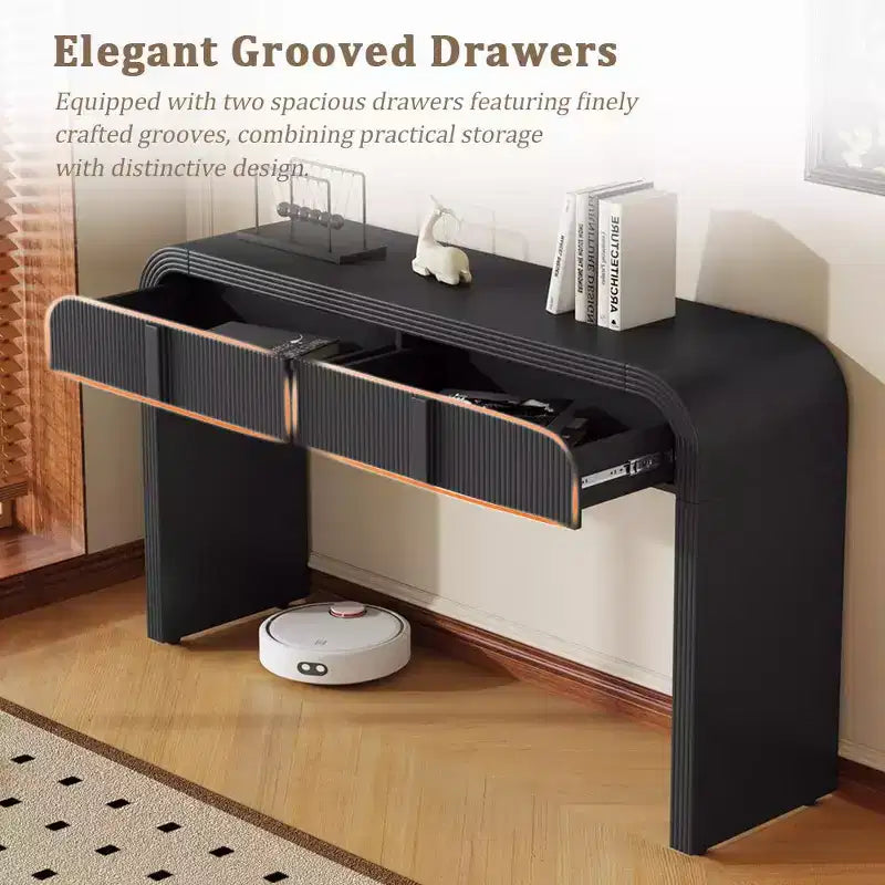 Console d'entrée minimaliste Whisen avec courbes douces et arrondies, tiroirs rainurés élégants et surface brillante durable