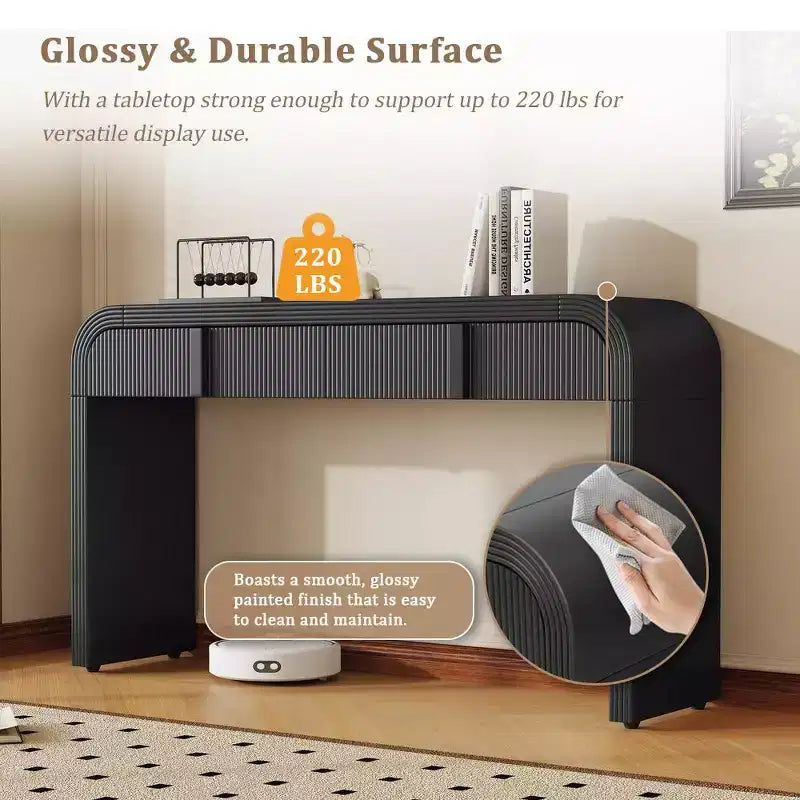 Console d'entrée minimaliste Whisen avec courbes douces et arrondies, tiroirs rainurés élégants et surface brillante durable