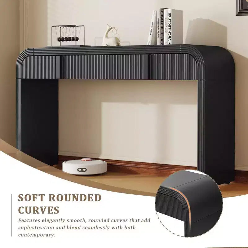Console d'entrée minimaliste Whisen avec courbes douces et arrondies, tiroirs rainurés élégants et surface brillante durable