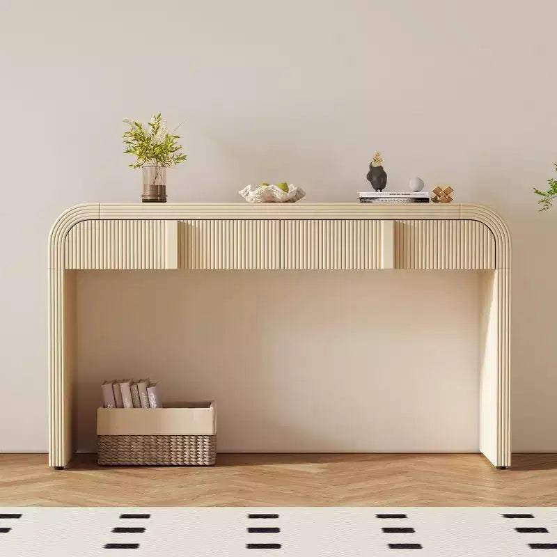 Console d'entrée minimaliste Whisen avec courbes douces et arrondies, tiroirs rainurés élégants et surface brillante durable