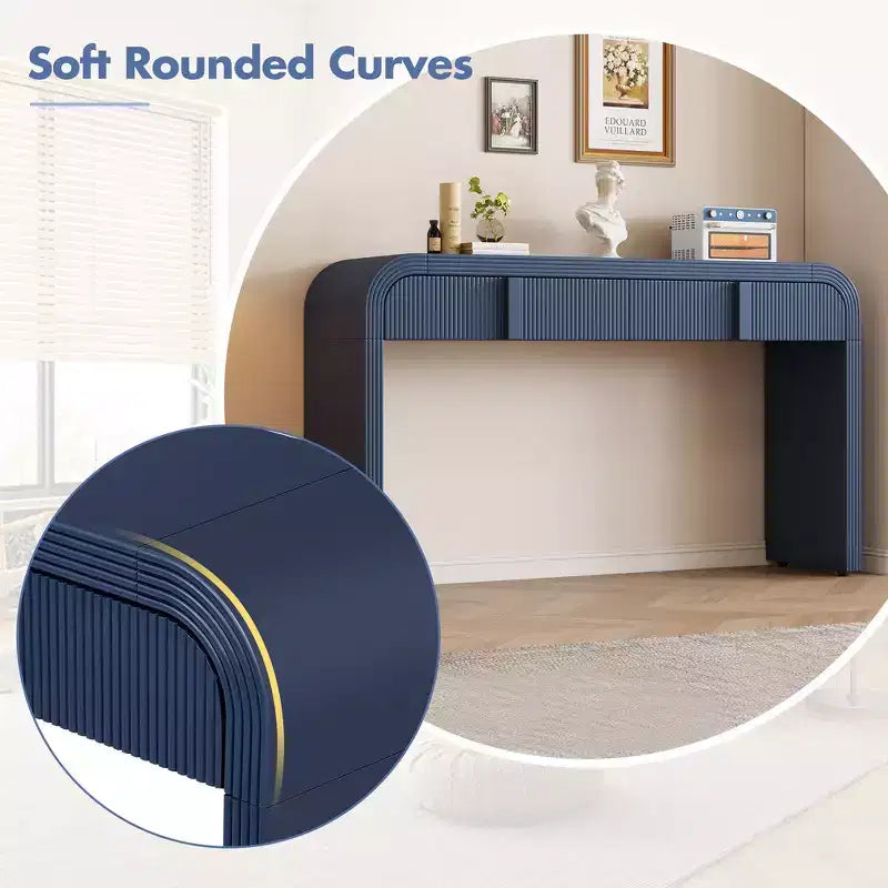 Console d'entrée minimaliste Whisen avec courbes douces et arrondies, tiroirs rainurés élégants et surface brillante durable