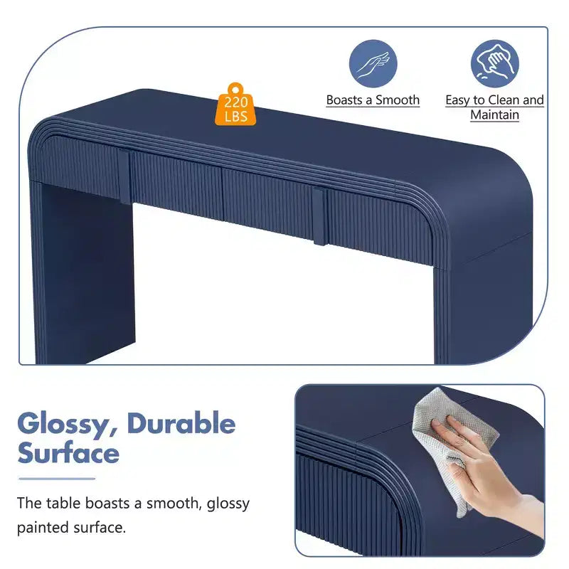 Console d'entrée minimaliste Whisen avec courbes douces et arrondies, tiroirs rainurés élégants et surface brillante durable