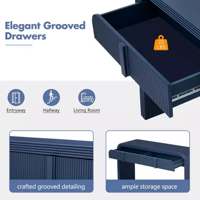 Console d'entrée minimaliste Whisen avec courbes douces et arrondies, tiroirs rainurés élégants et surface brillante durable