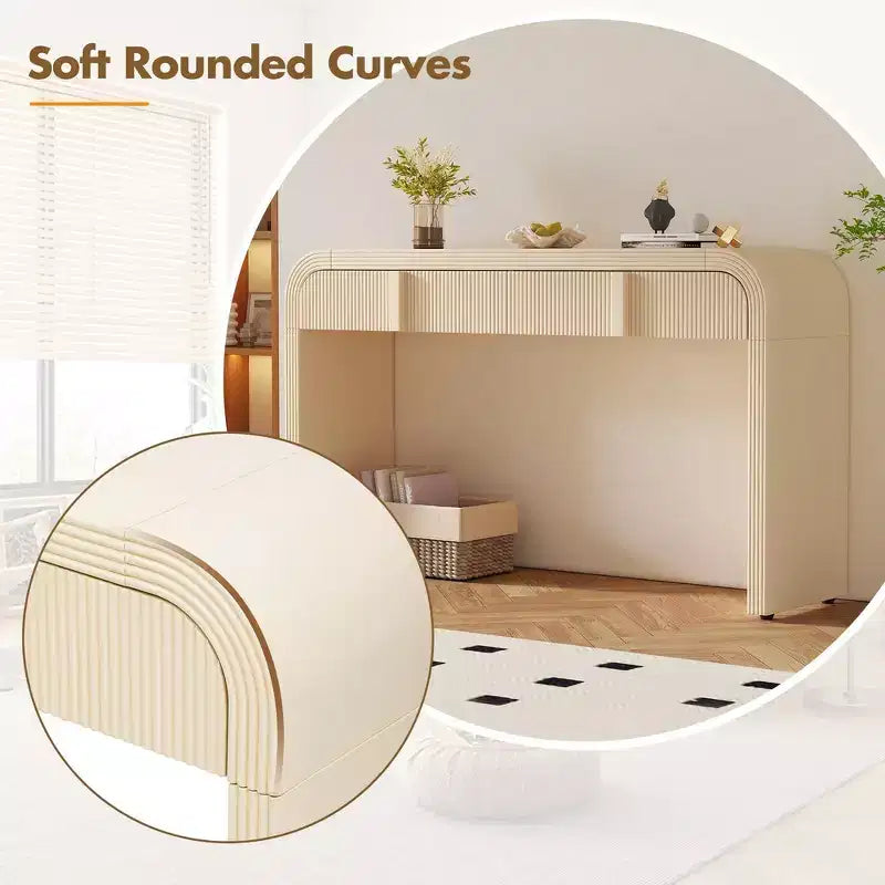 Console d'entrée minimaliste Whisen avec courbes douces et arrondies, tiroirs rainurés élégants et surface brillante durable
