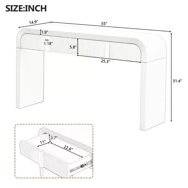 Console d'entrée minimaliste Whisen avec courbes douces et arrondies, tiroirs rainurés élégants et surface brillante durable