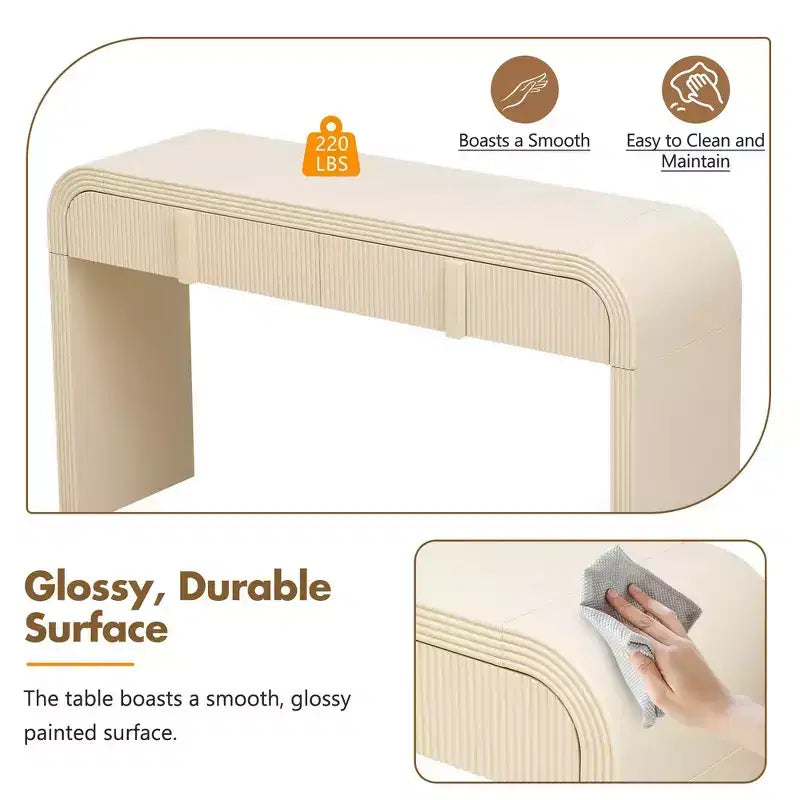Console d'entrée minimaliste Whisen avec courbes douces et arrondies, tiroirs rainurés élégants et surface brillante durable